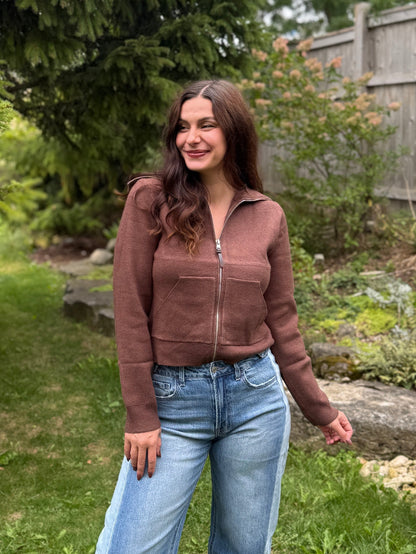 Zip Up Cardigan Brown