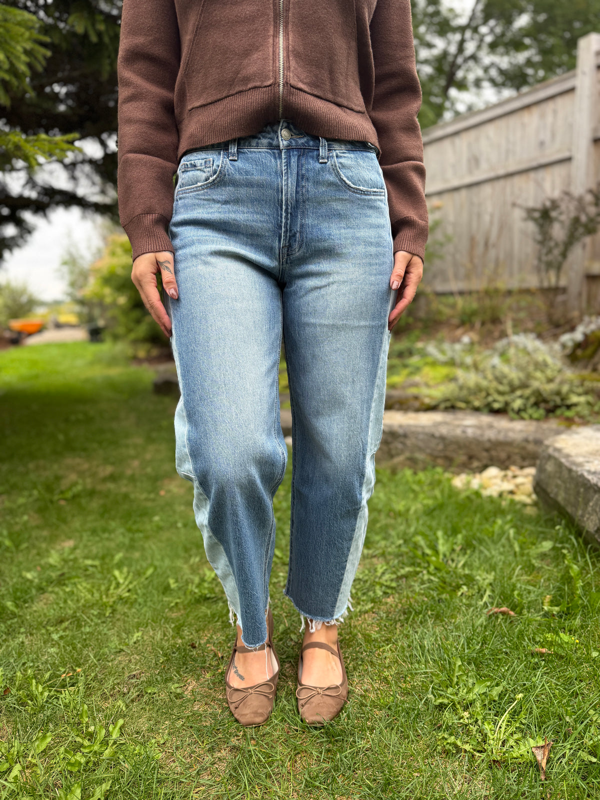 High Rise 2-Tone Barrel Denim