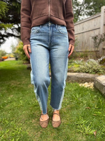 High Rise 2-Tone Barrel Denim
