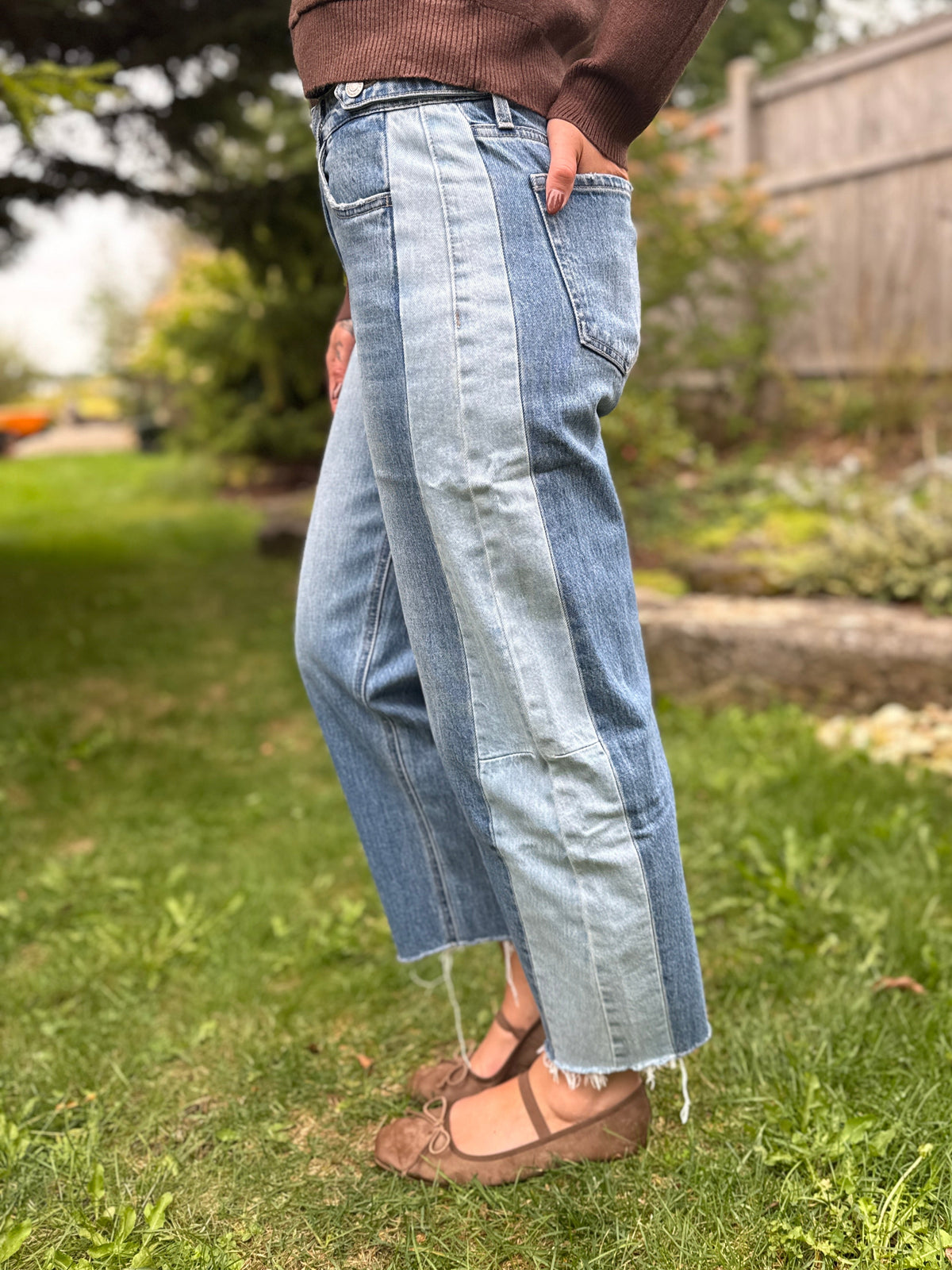 High Rise 2-Tone Barrel Denim