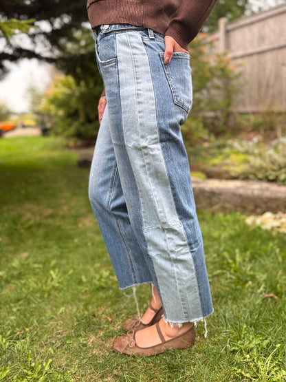 High Rise 2-Tone Barrel Denim