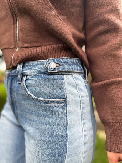 High Rise 2-Tone Barrel Denim