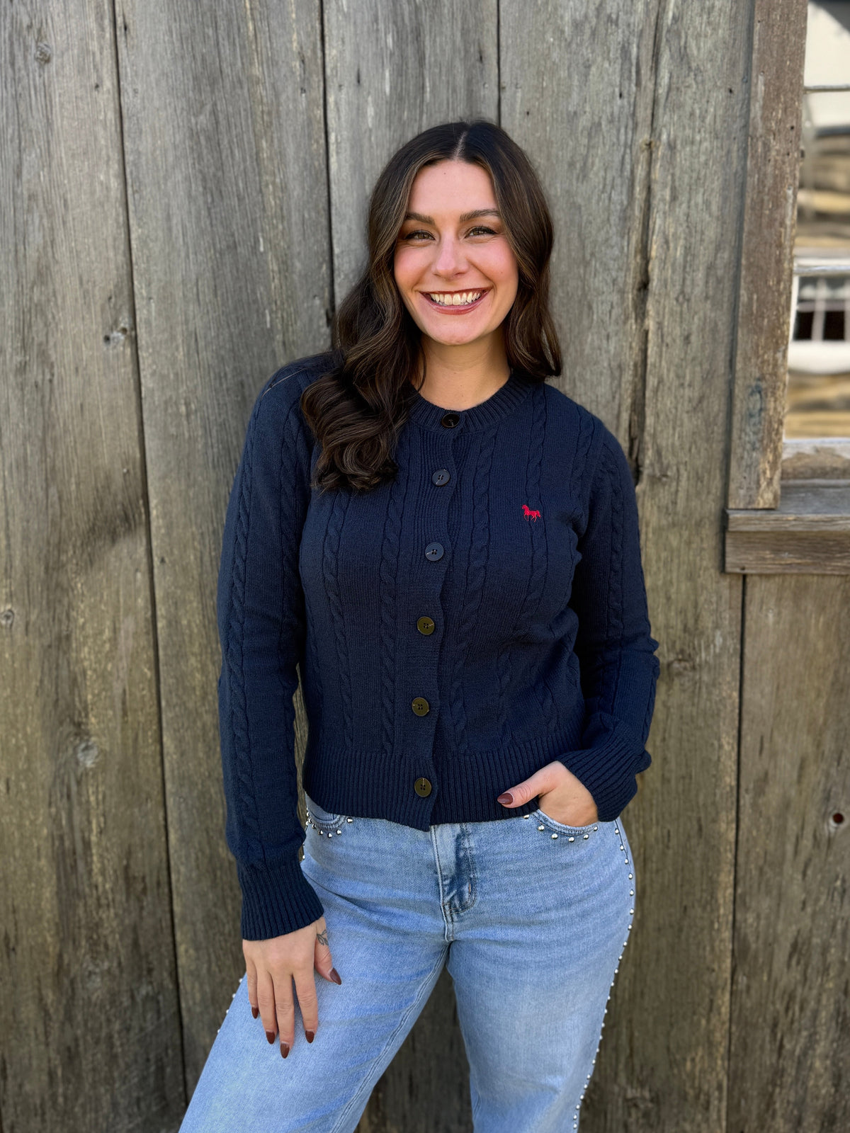 Cable Knit Cardigan Navy