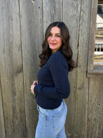 Cable Knit Cardigan Navy
