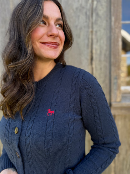 Cable Knit Cardigan Navy