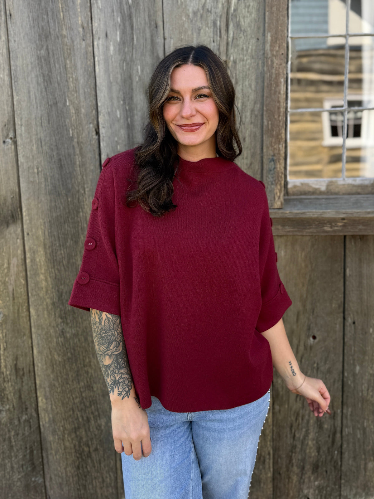 Loose Fit Button Sweater Garnet