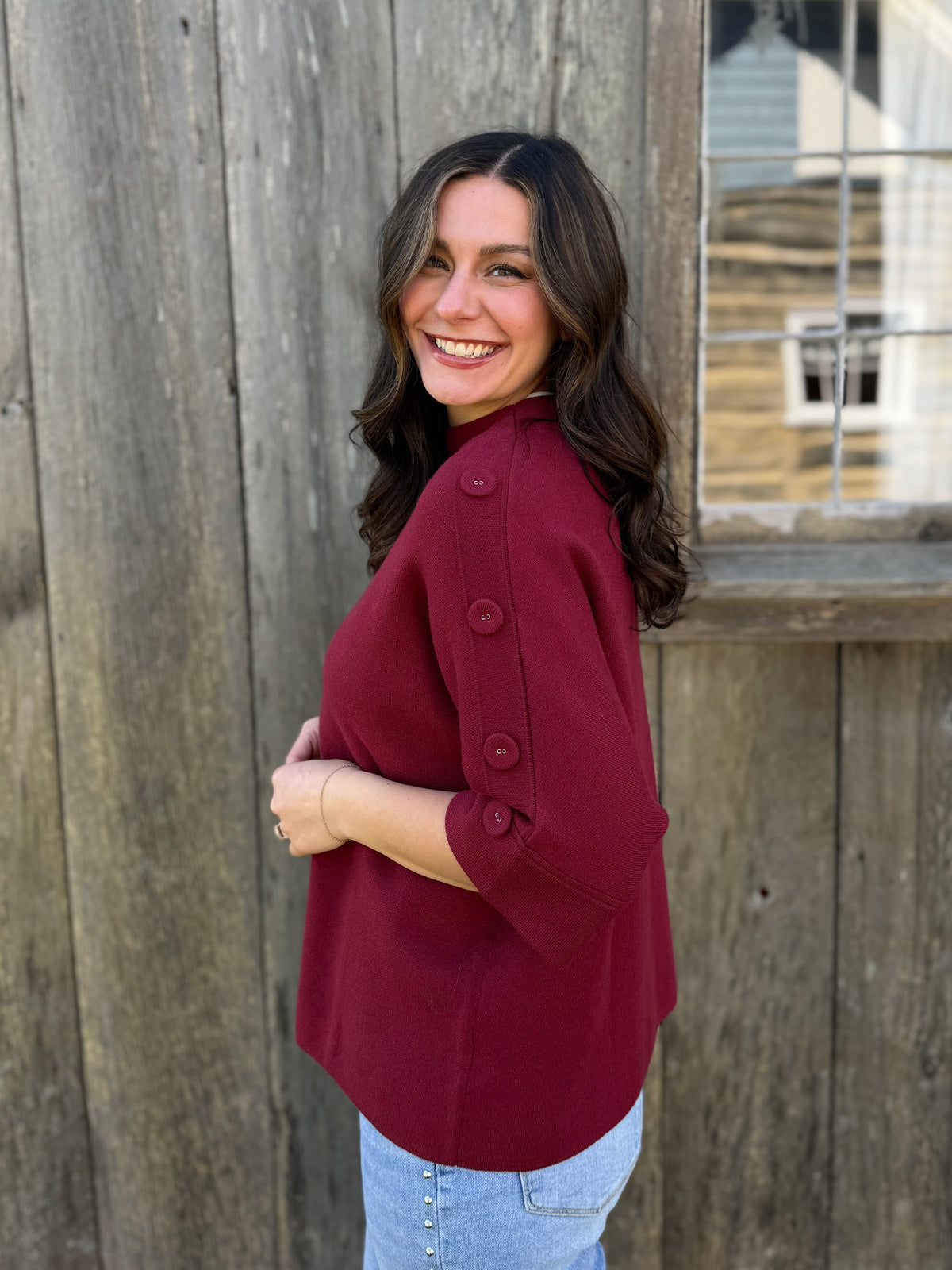 Loose Fit Button Sweater Garnet