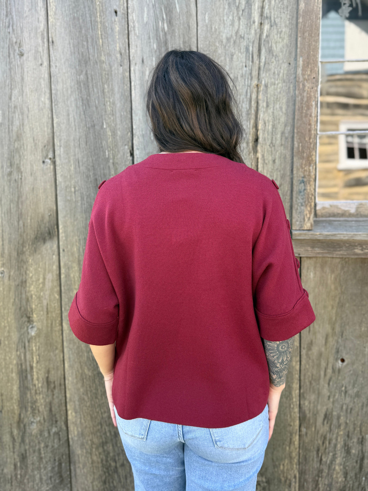 Loose Fit Button Sweater Garnet