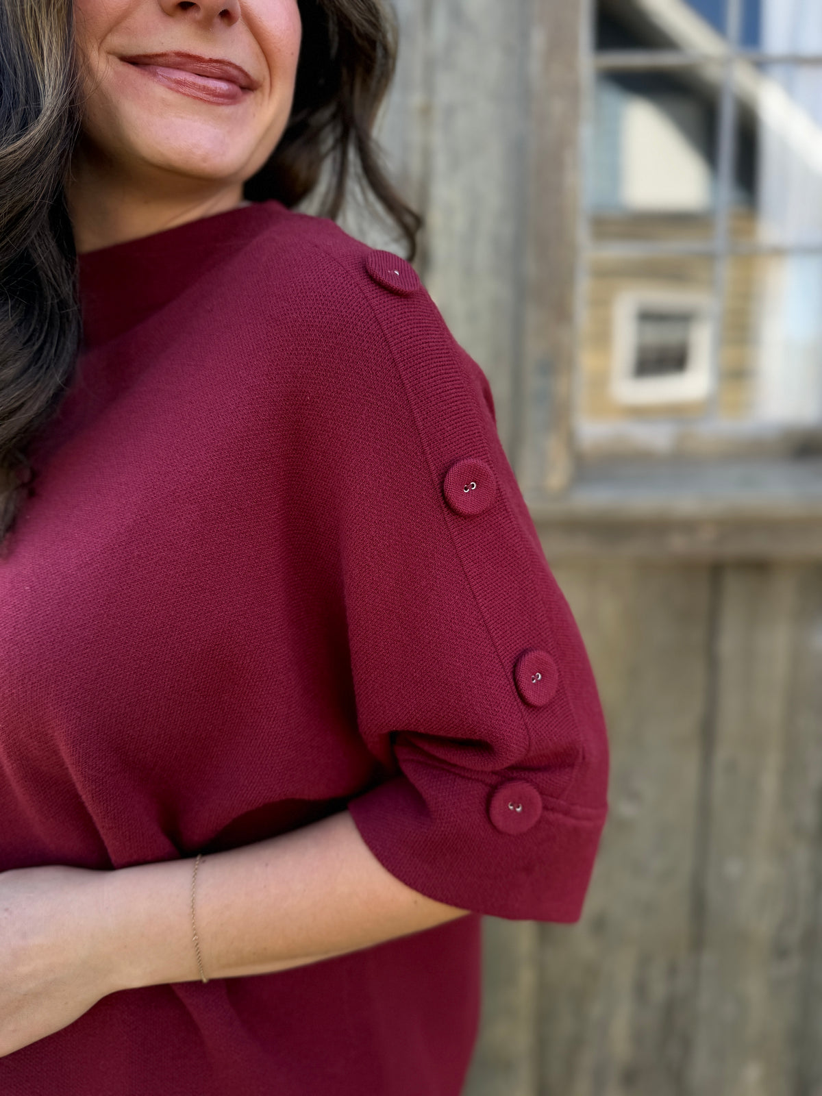 Loose Fit Button Sweater Garnet