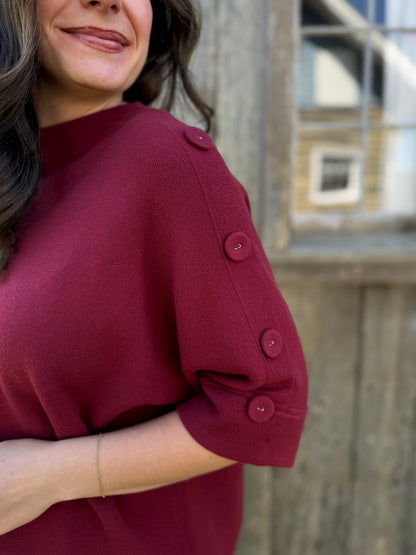 Loose Fit Button Sweater Garnet