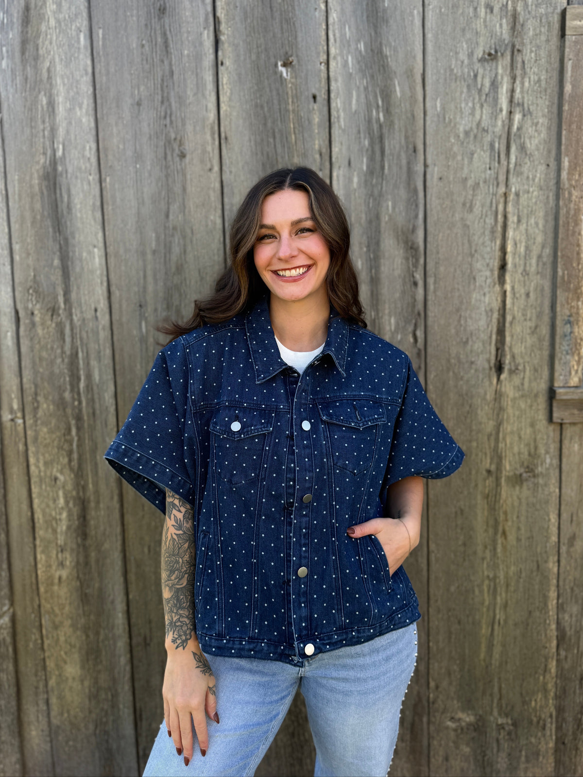 Polka Dot Print Jacket Denim