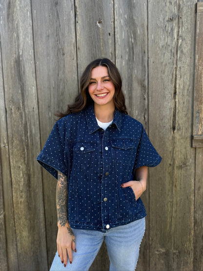 Polka Dot Print Jacket Denim