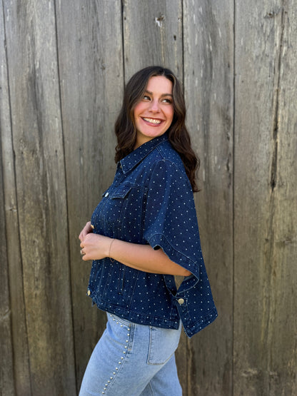Polka Dot Print Jacket Denim