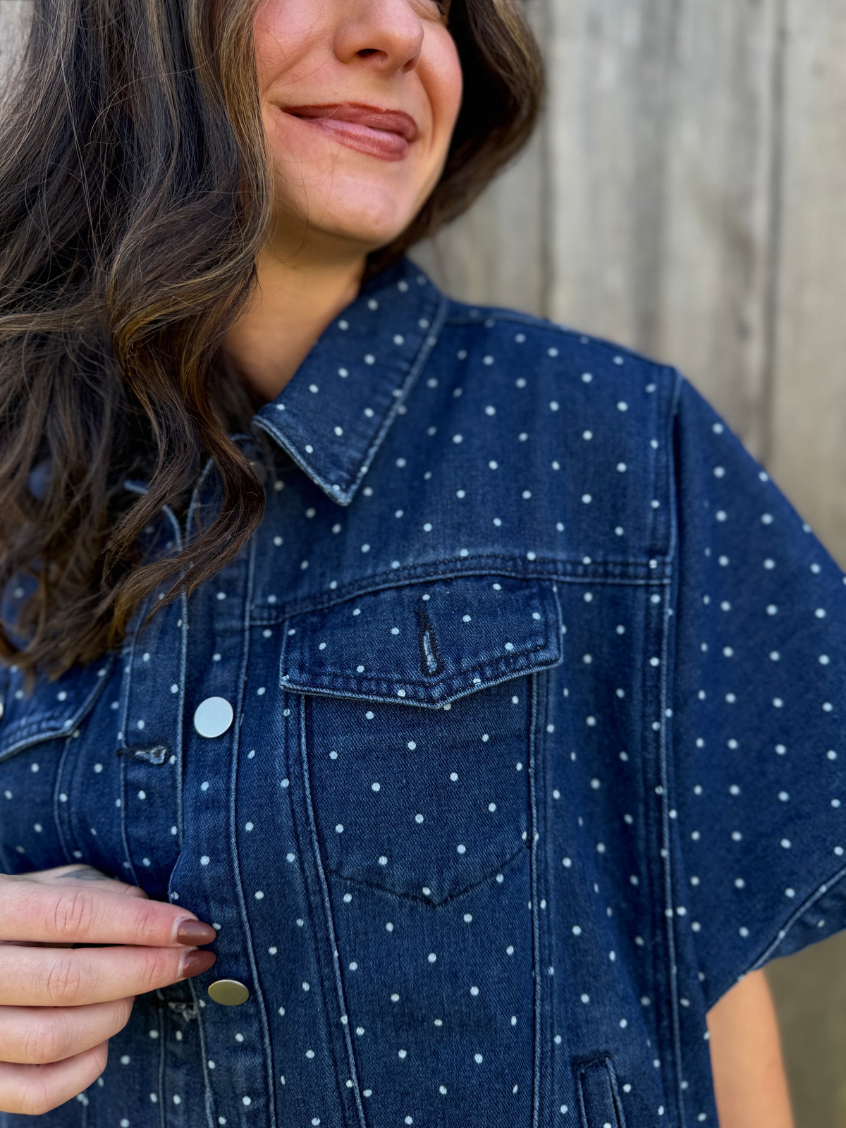 Polka Dot Print Jacket Denim