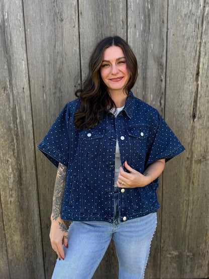 Polka Dot Print Jacket Denim