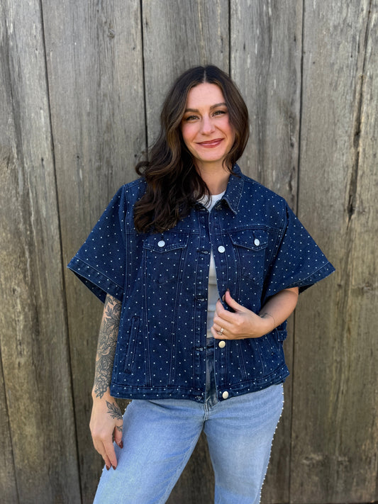 Polka Dot Print Jacket Denim