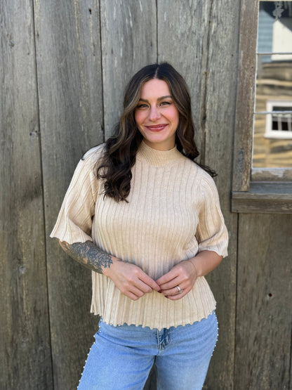 Swing Sleeve & Hem Ribbed Sweater Top