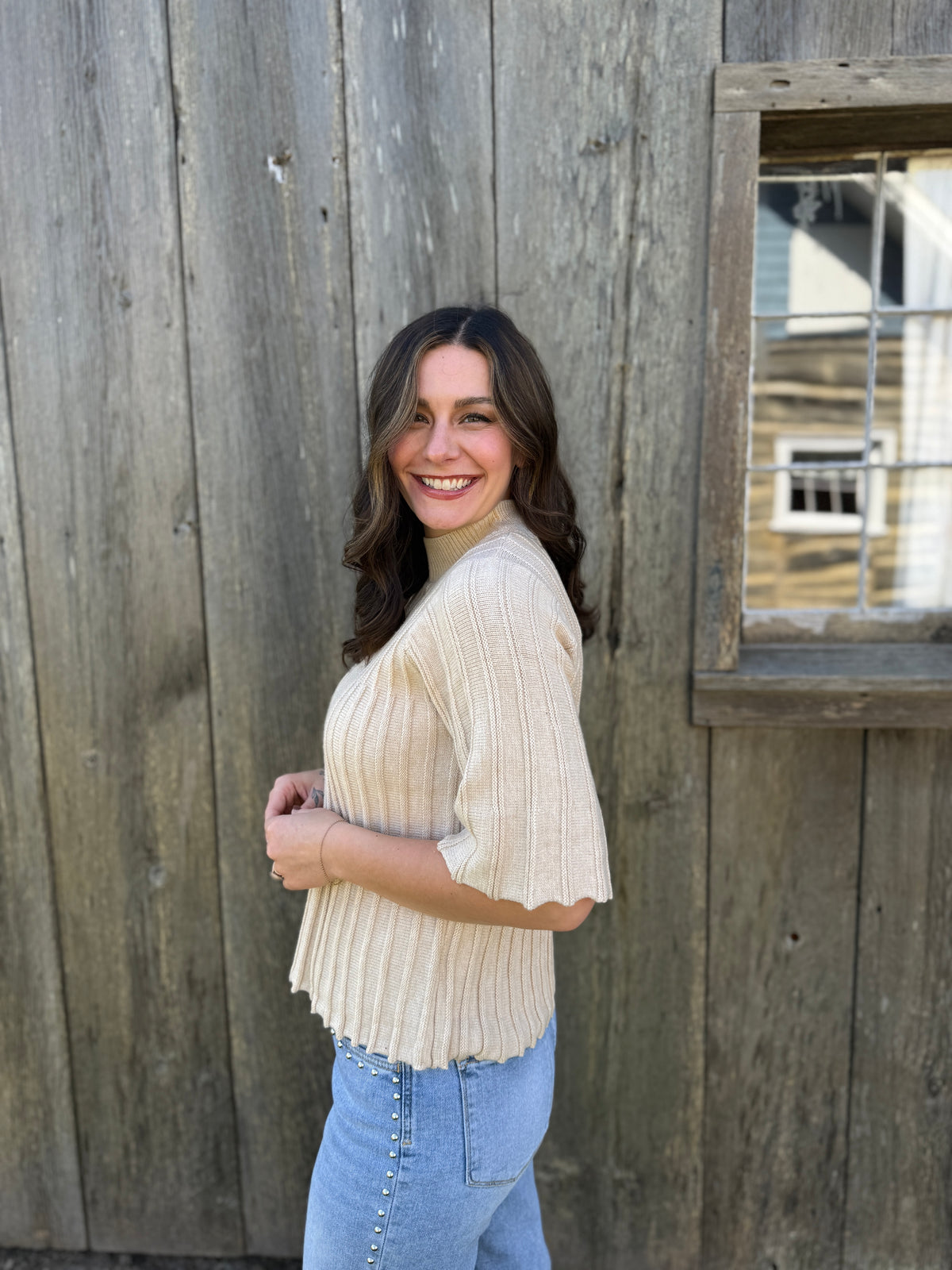 Swing Sleeve & Hem Ribbed Sweater Top