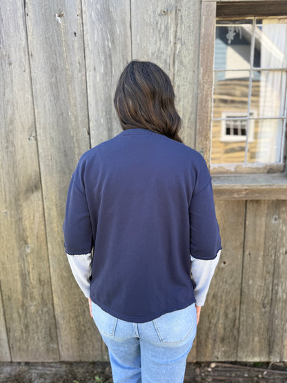 Pullover Contrast Sleeve Top Navy