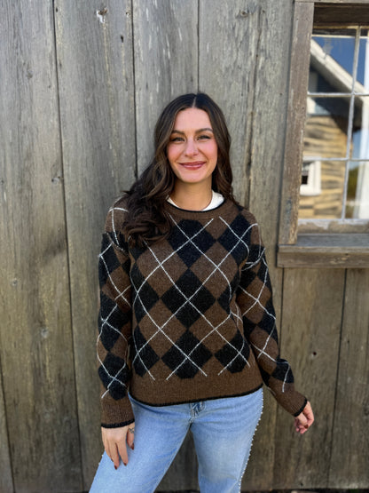 Crewneck Argyle Pattern Sweater