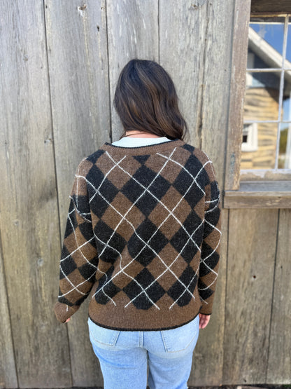 Crewneck Argyle Pattern Sweater