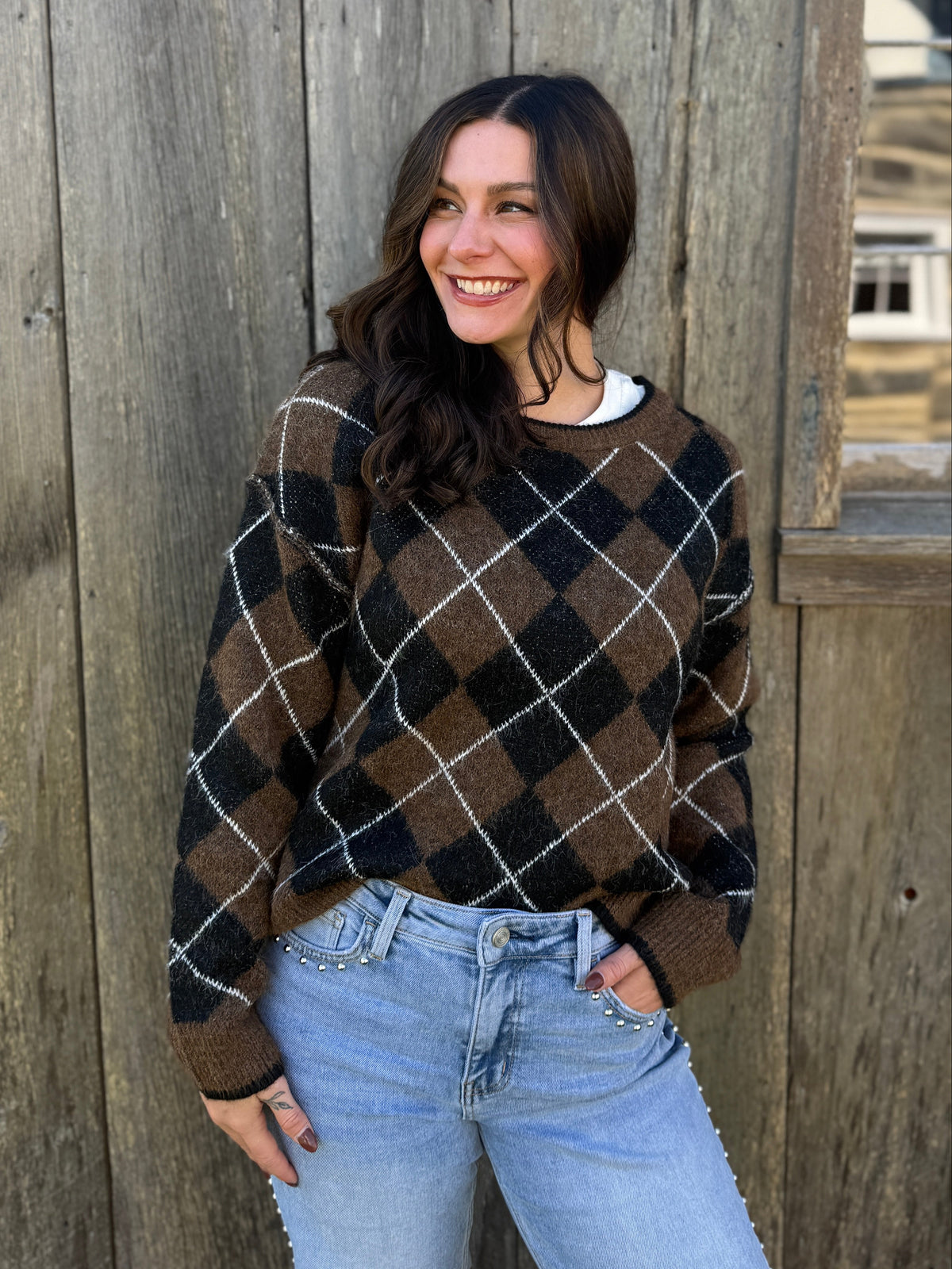 Crewneck Argyle Pattern Sweater