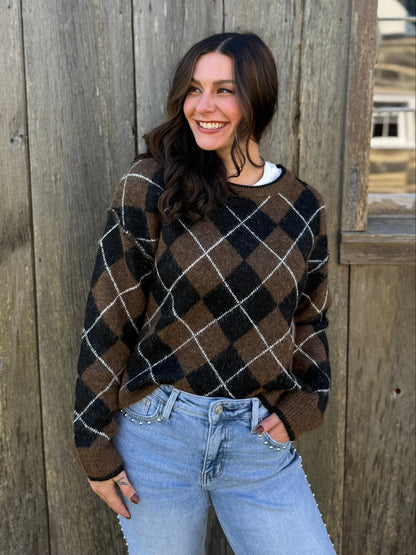 Crewneck Argyle Pattern Sweater