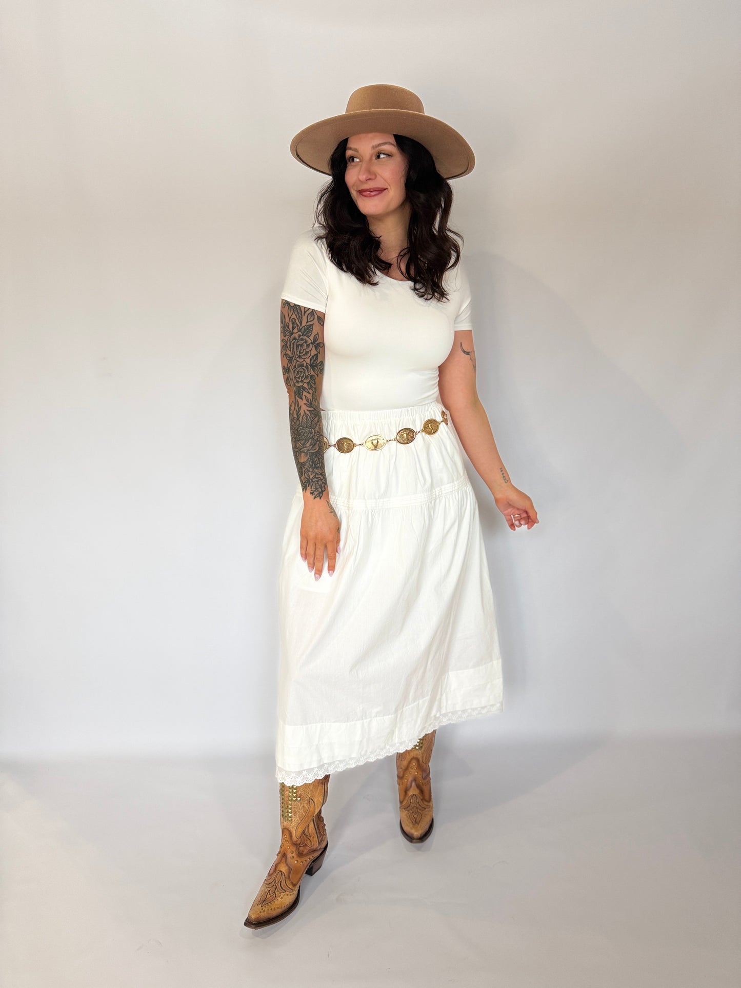 Tiered Midi Skirt White