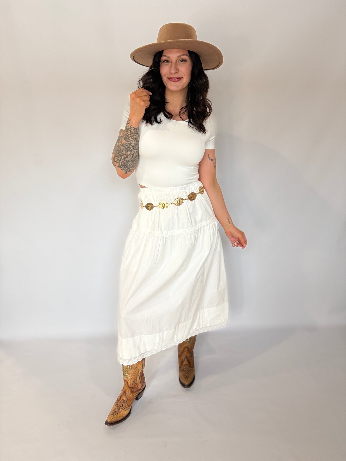 Tiered Midi Skirt White