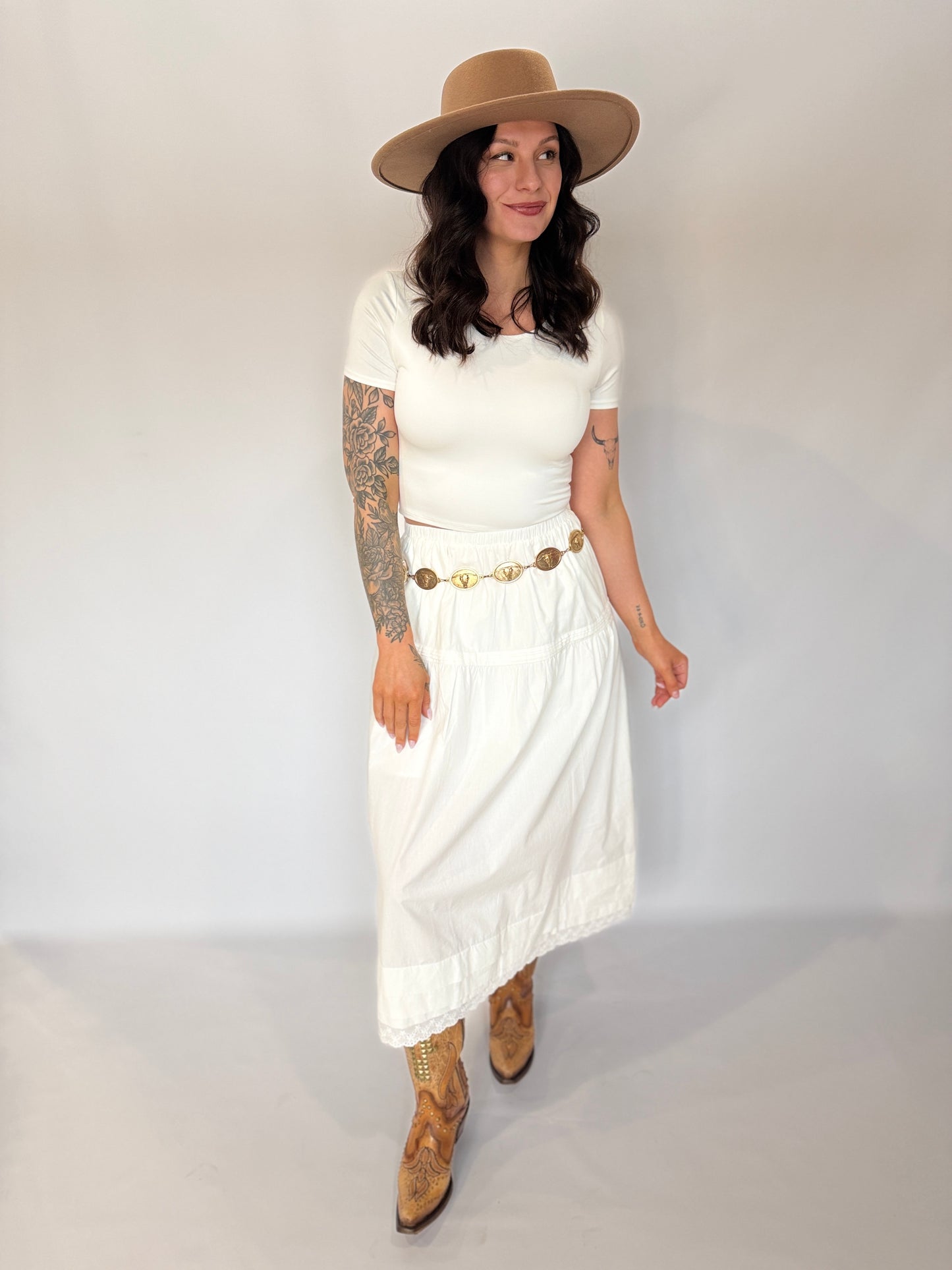 Tiered Midi Skirt White