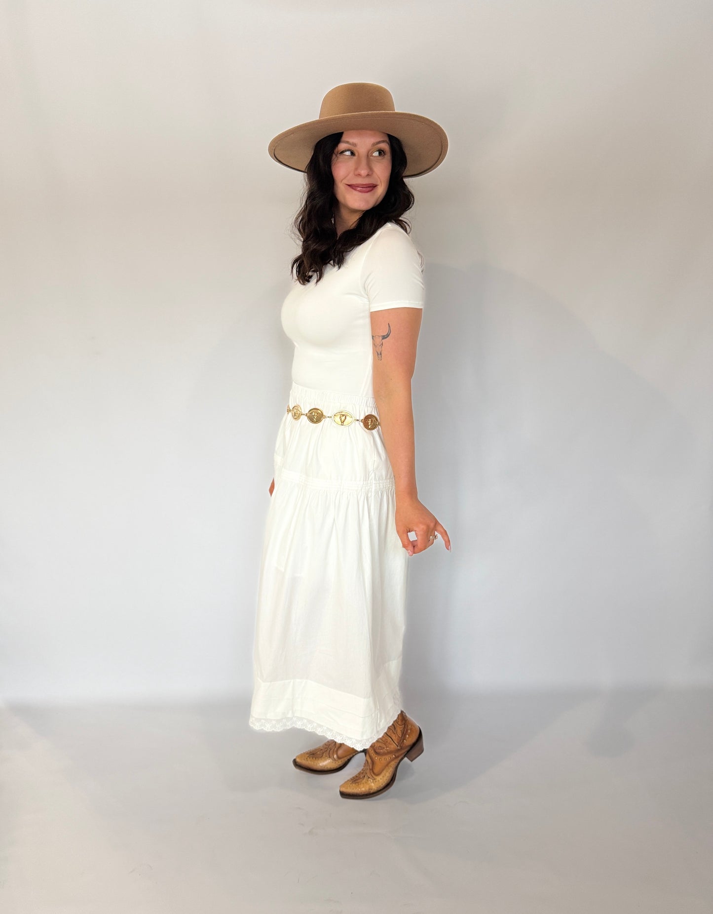 Tiered Midi Skirt White