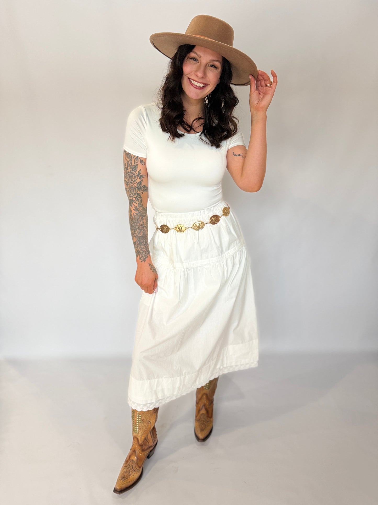 Tiered Midi Skirt White