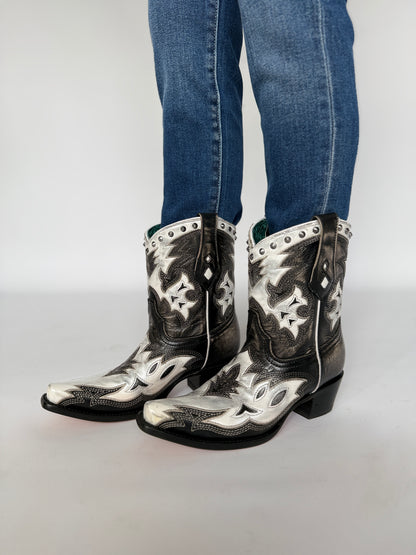 Embroidered Studded Ankle Boot