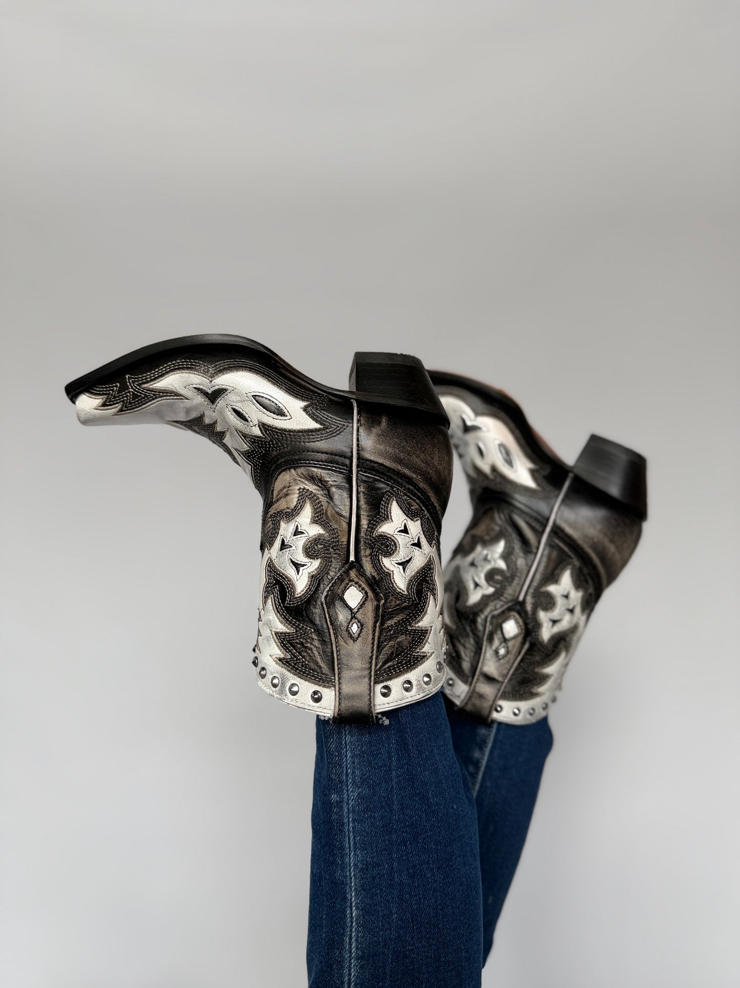 Embroidered Studded Ankle Boot