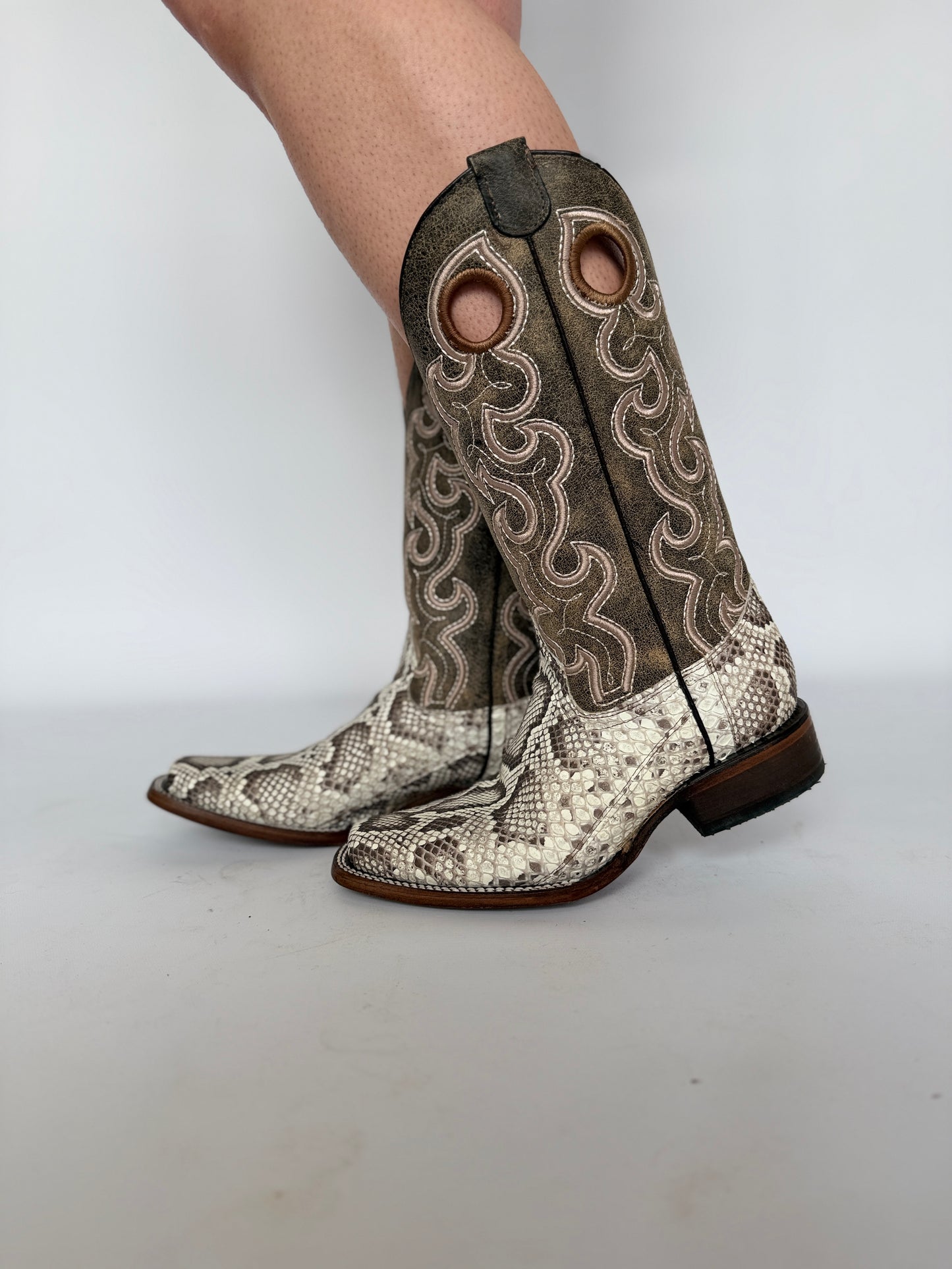 Python Embroidery Square Toe Boot