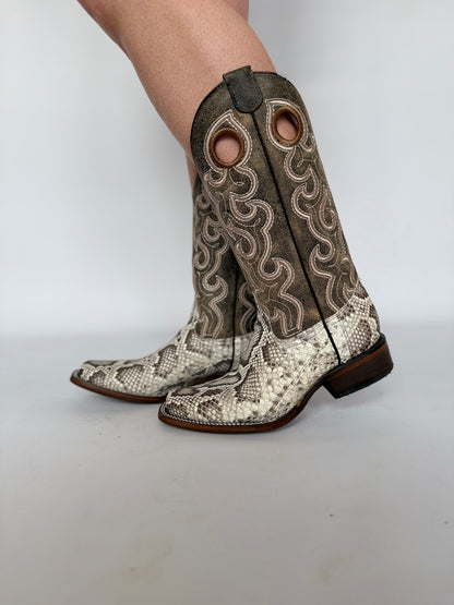 Python Embroidery Square Toe Boot