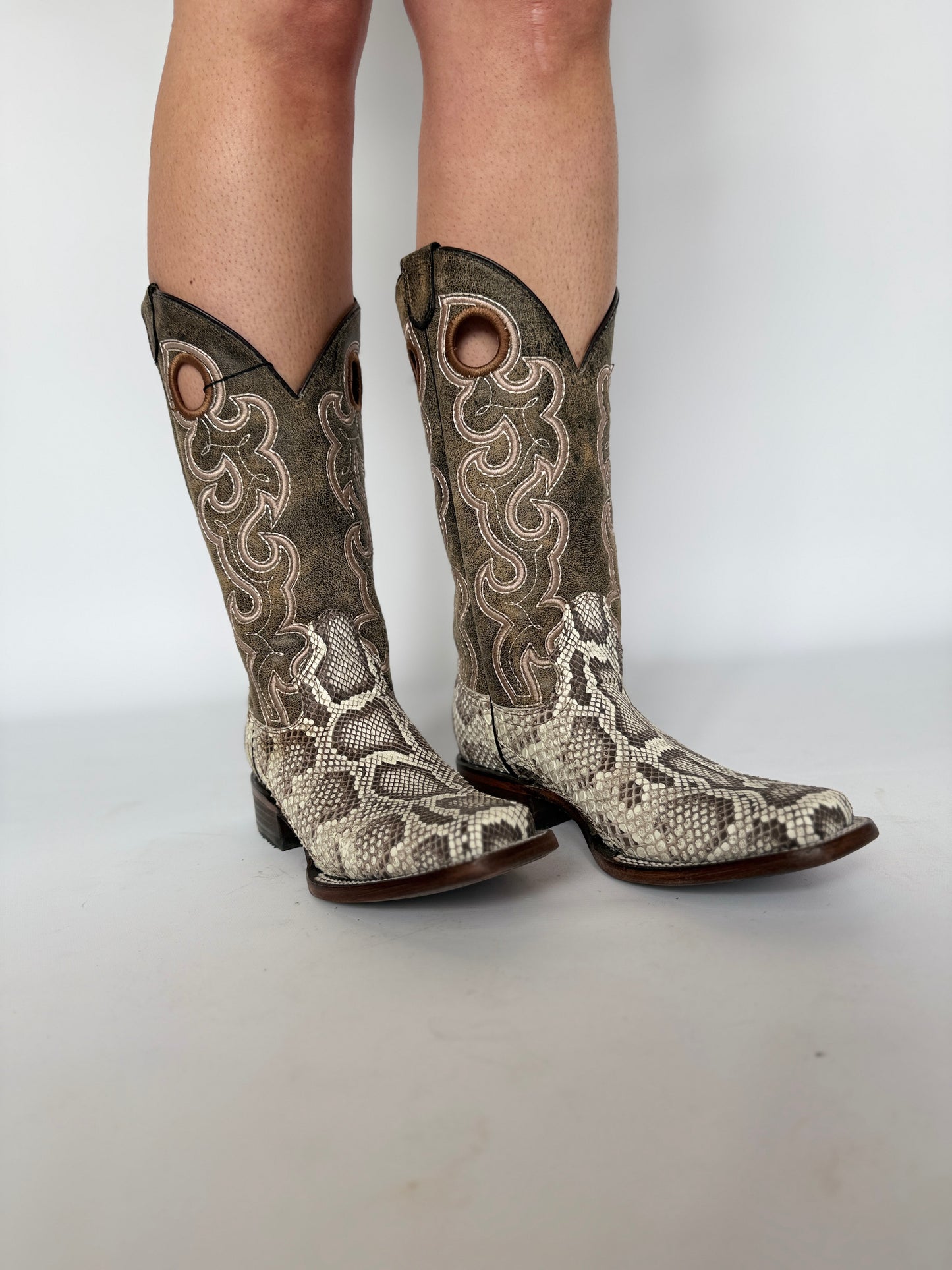 Python Embroidery Square Toe Boot