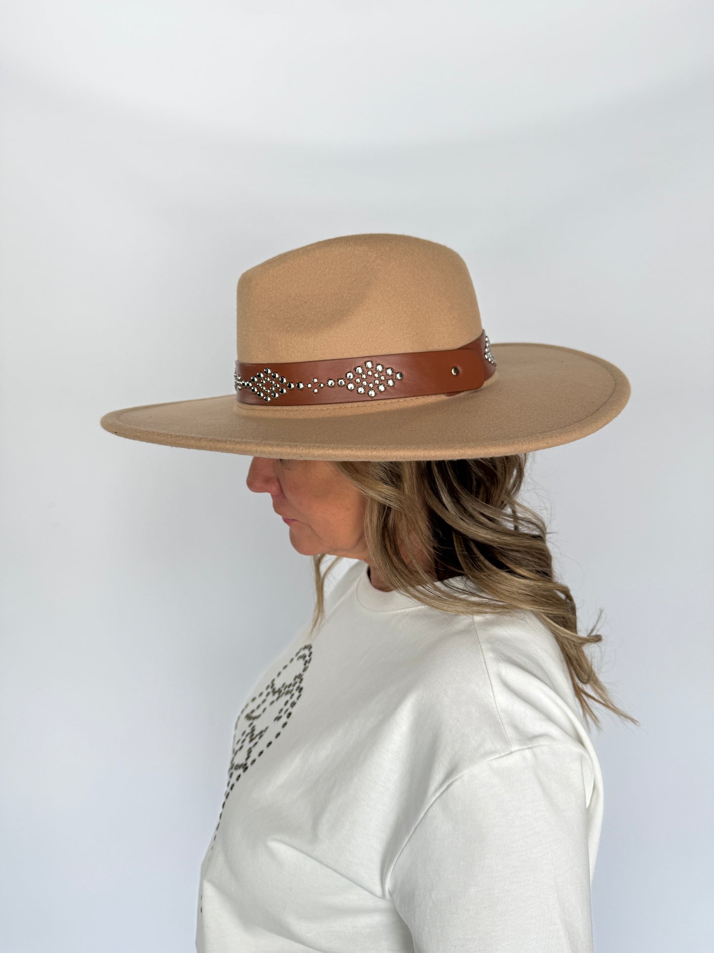 Panama Hat Leather Studded Belt