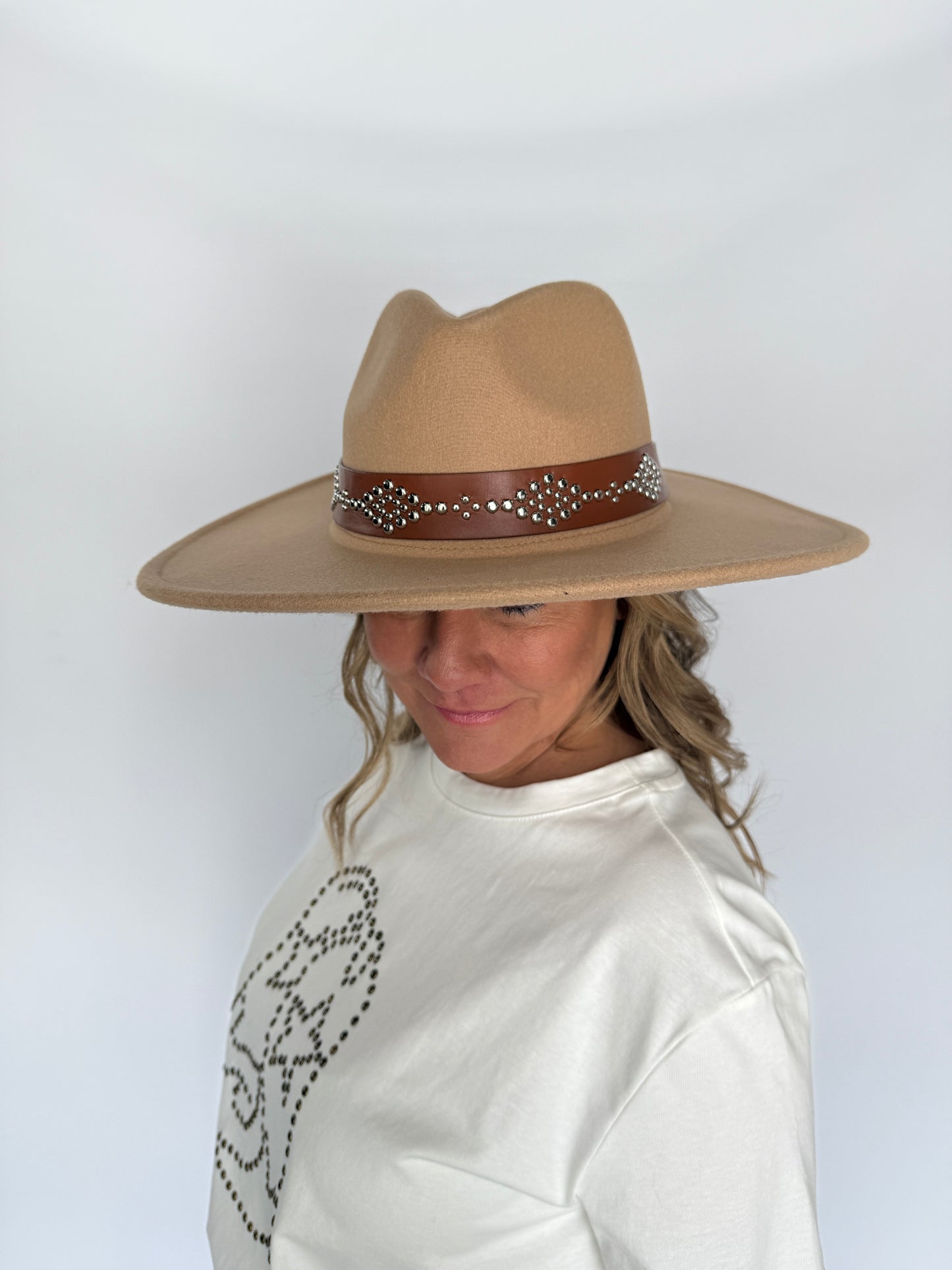 Panama Hat Leather Studded Belt