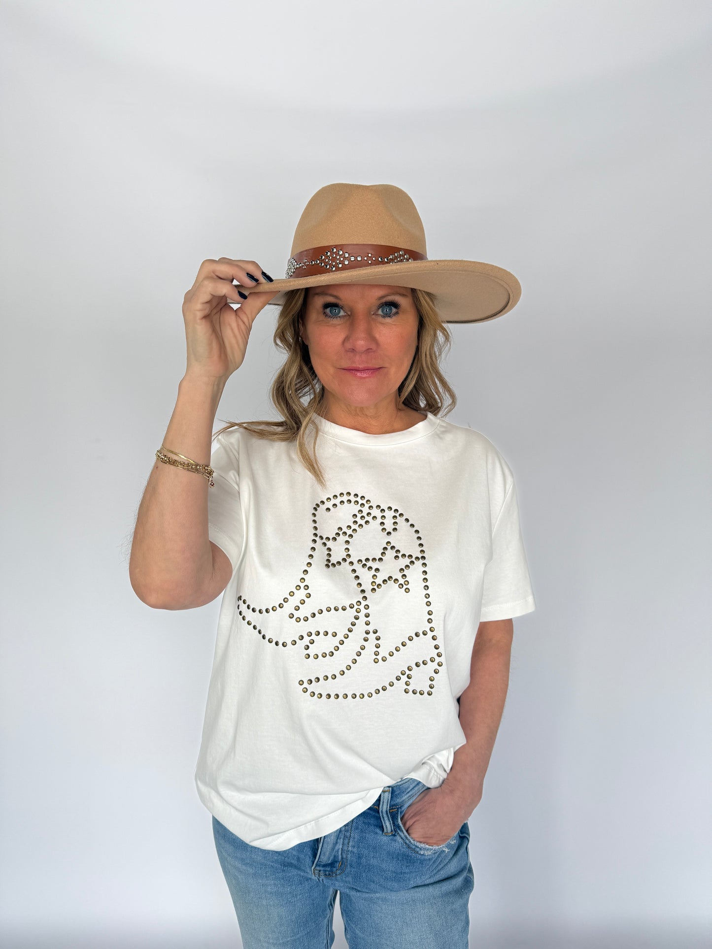 Panama Hat Leather Studded Belt