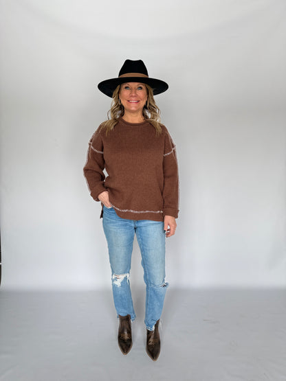 Contrast Exposed Seam Sweater Brown