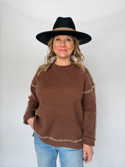 Contrast Exposed Seam Sweater Brown