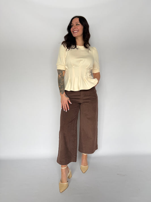 Pleat & Flare Top Ivory
