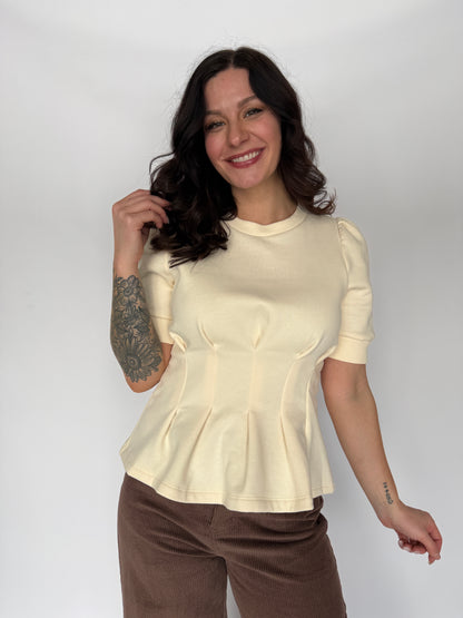 Pleat & Flare Top Ivory