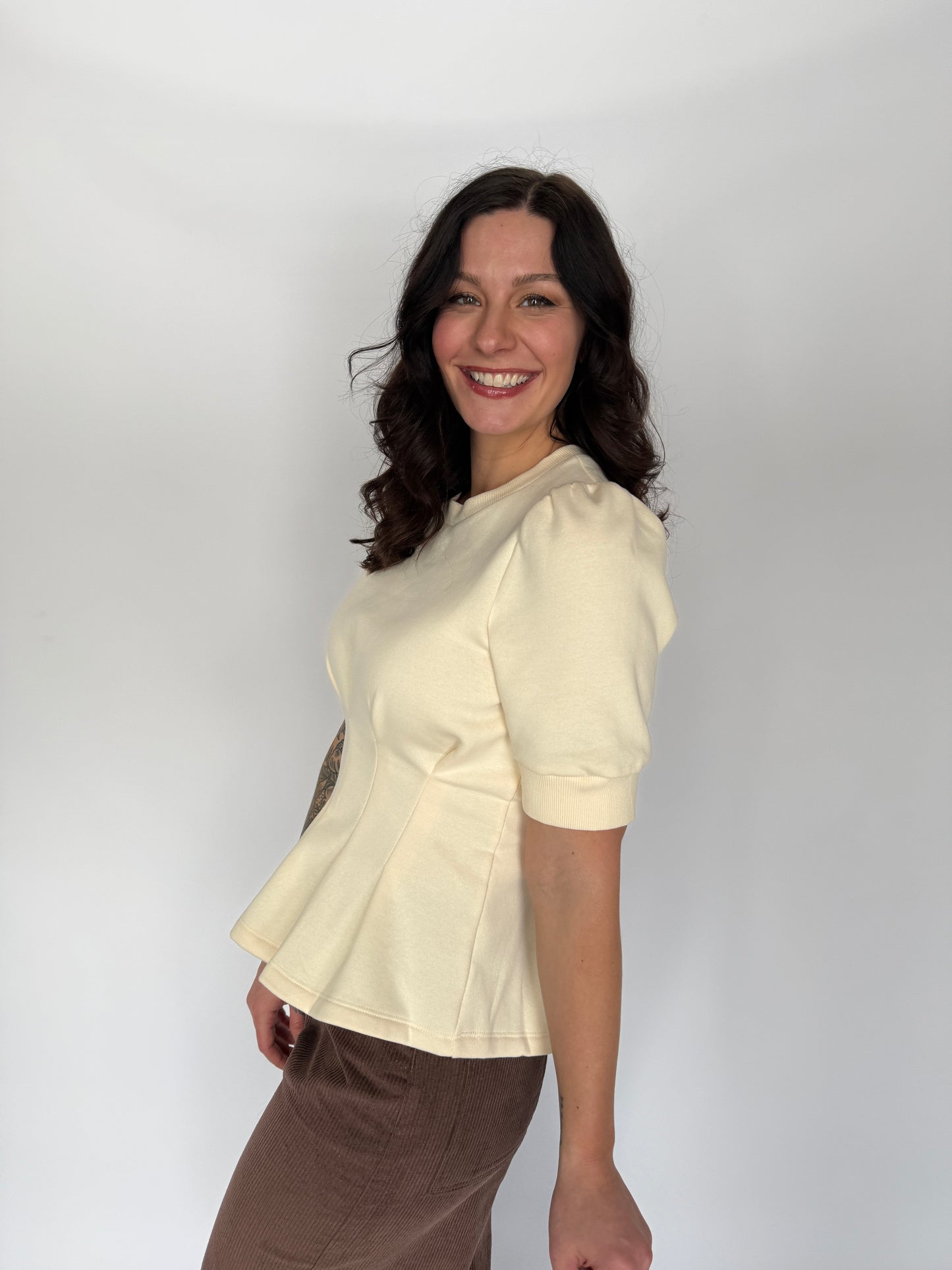 Pleat & Flare Top Ivory