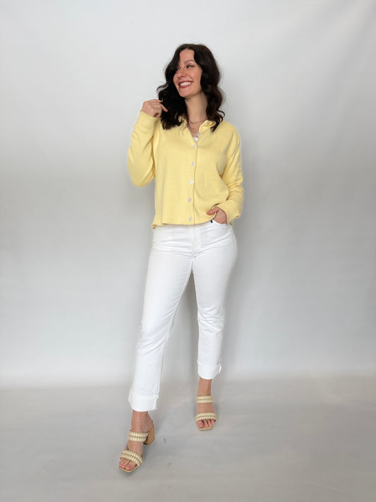 Mid Rise Crop Slim Straight White