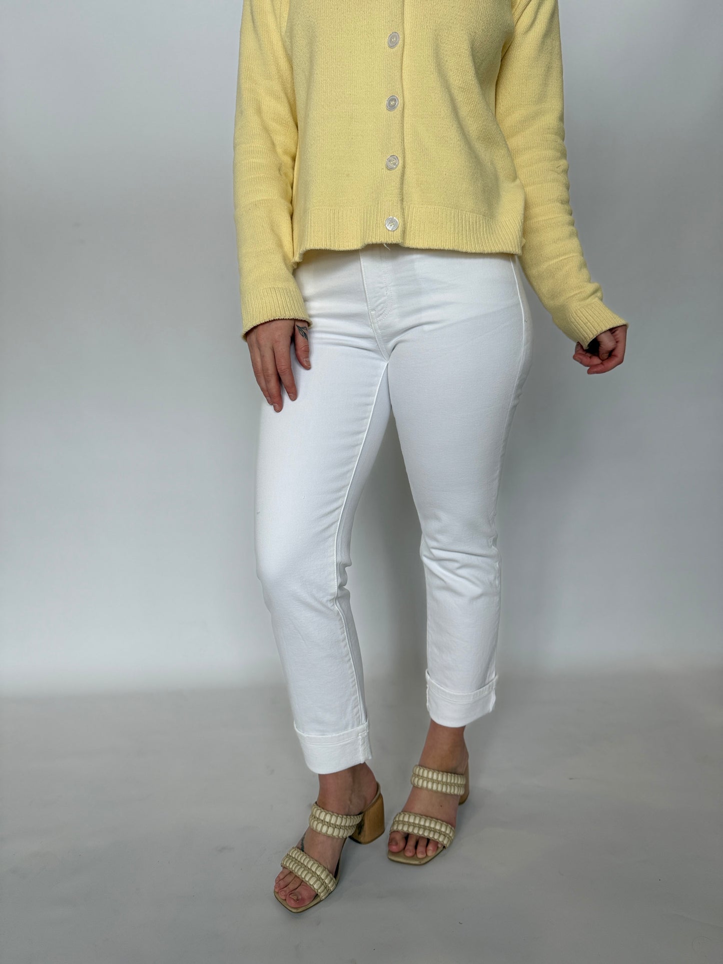 Mid Rise Crop Slim Straight White