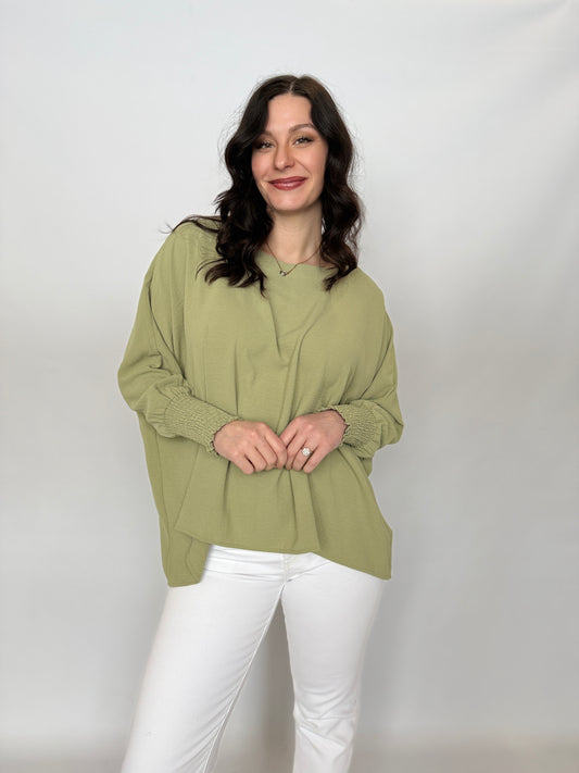 Boat Neck Oversized Top Sage