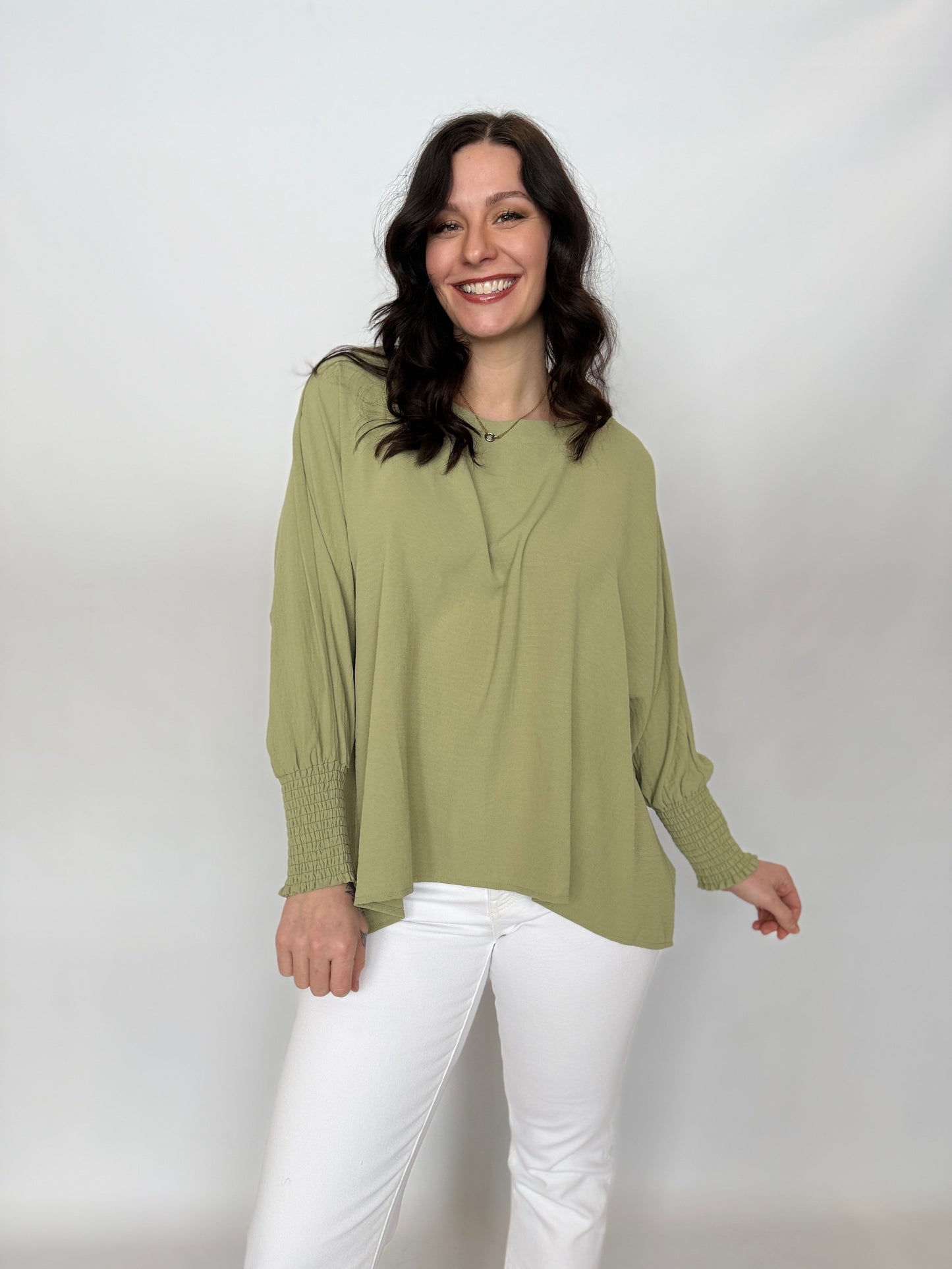 Boat Neck Oversized Top Sage