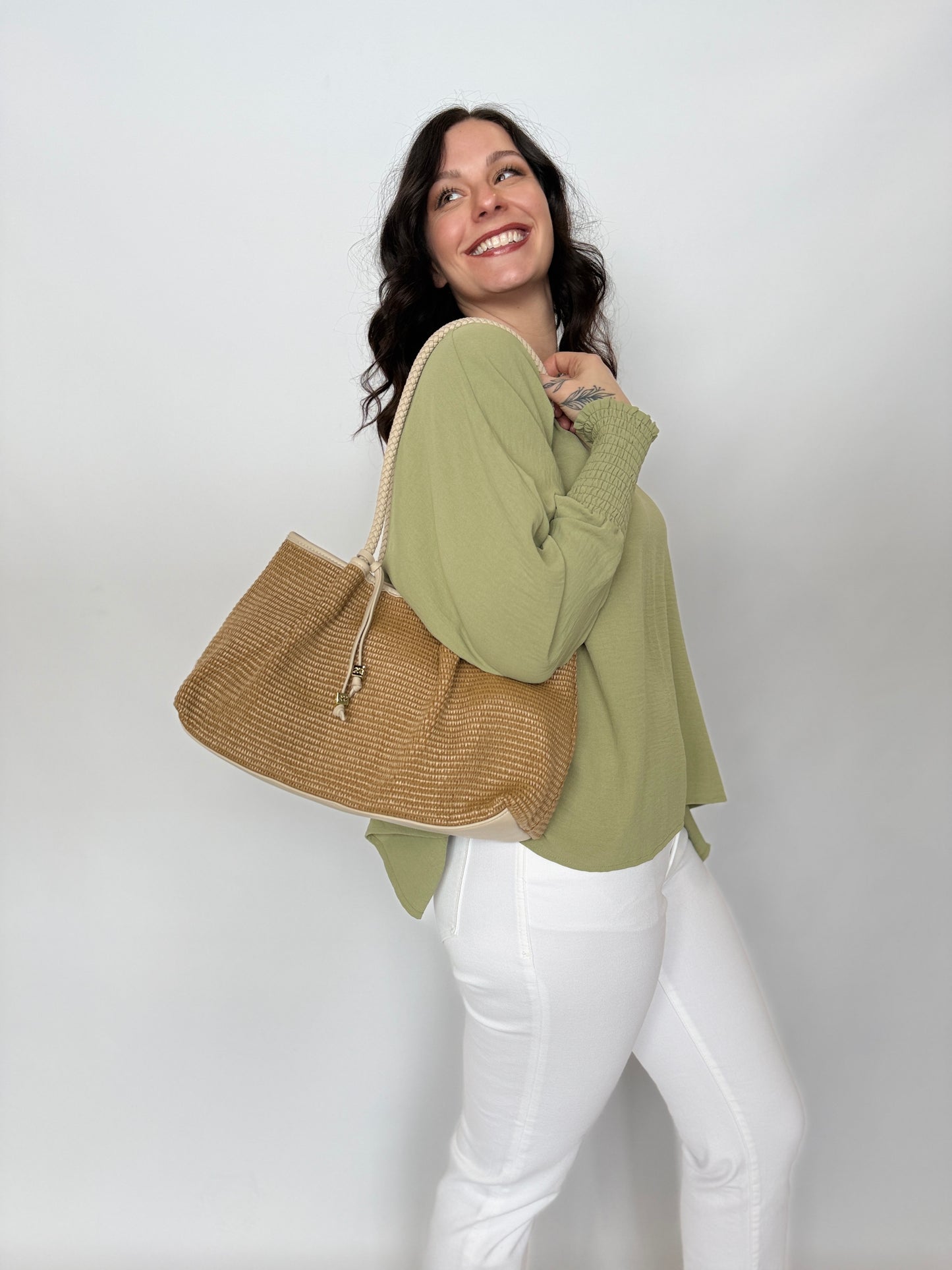 Nova Raffia Small Shoulder Tote
